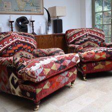 Pair of Lansdown Chairs upholstered in Turkish Kilim